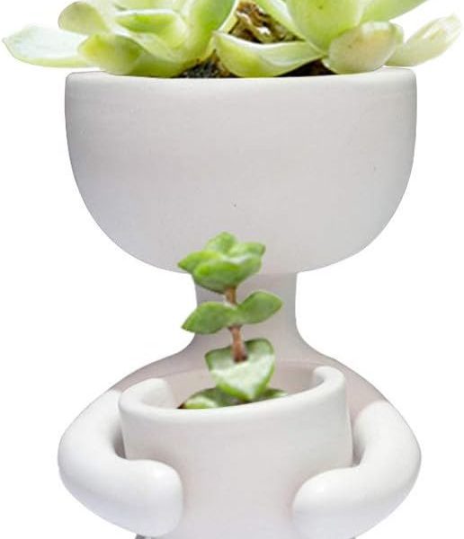 Humanoid Ceramic Flower Pot Succulent Cactus Bonsai Planter Pots Container, Ceramic Crafts Vase Home Office Decoration Desk Window Sill Decor,Not Include Plants (White-A)