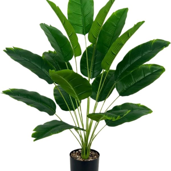 Artificial Bird of Paradise Plant 28“, 18 Trunks, Faux Palm Tree in Pot for Indoor/Outdoor Décor