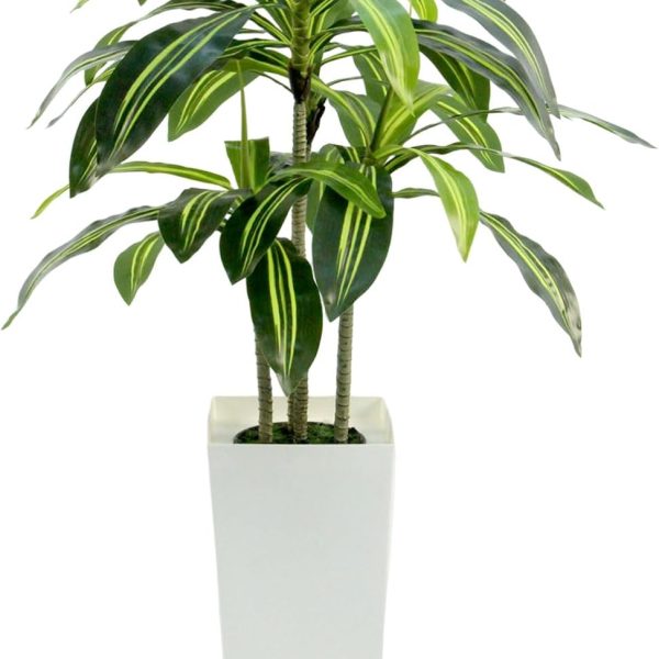 Dracaena Artificial Plant - 4ft Faux Tree with Planter White, UV-Resistant Tropical Faux Dracaena Tree Indoor for Home Decor, Bedroom, Living Room, Porch, Patio, Outdoor Housewarming Gift