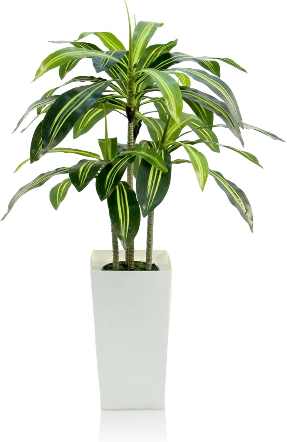 Dracaena Artificial Plant - 4ft Faux Tree with Planter White, UV-Resistant Tropical Faux Dracaena Tree Indoor for Home Decor, Bedroom, Living Room, Porch, Patio, Outdoor Housewarming Gift