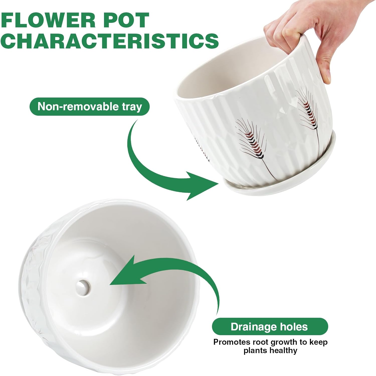 Laerjin Ceramic Plant Pots 4" & 5.5" & 7" Plant Pots Indoor with Drainage, Set of 3 Ceramic Pots for Plants, Outdoor Flower Pot with Drainage Holes and Saucers - Image 2