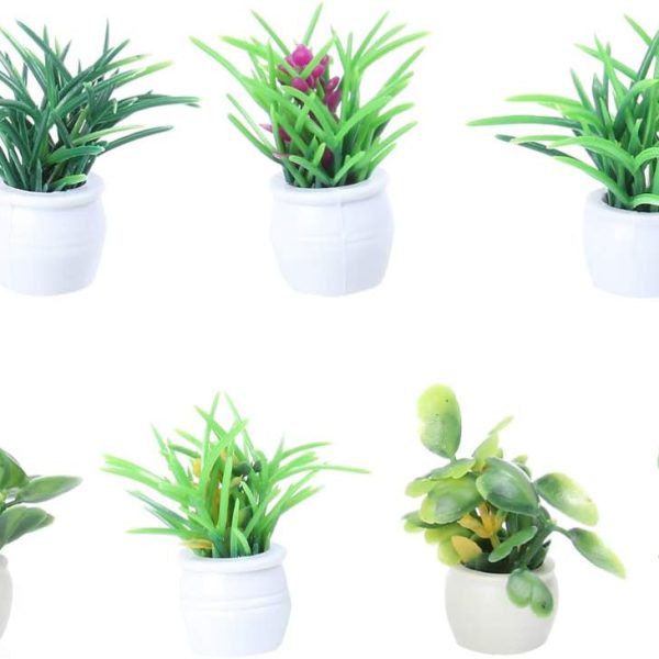 7Pcs Artificial Mini Potted Plants Tiny Miniature Decorative Pot Grass Greenery in Pots for Miniature Garden Dollhouse 2x2x3cm