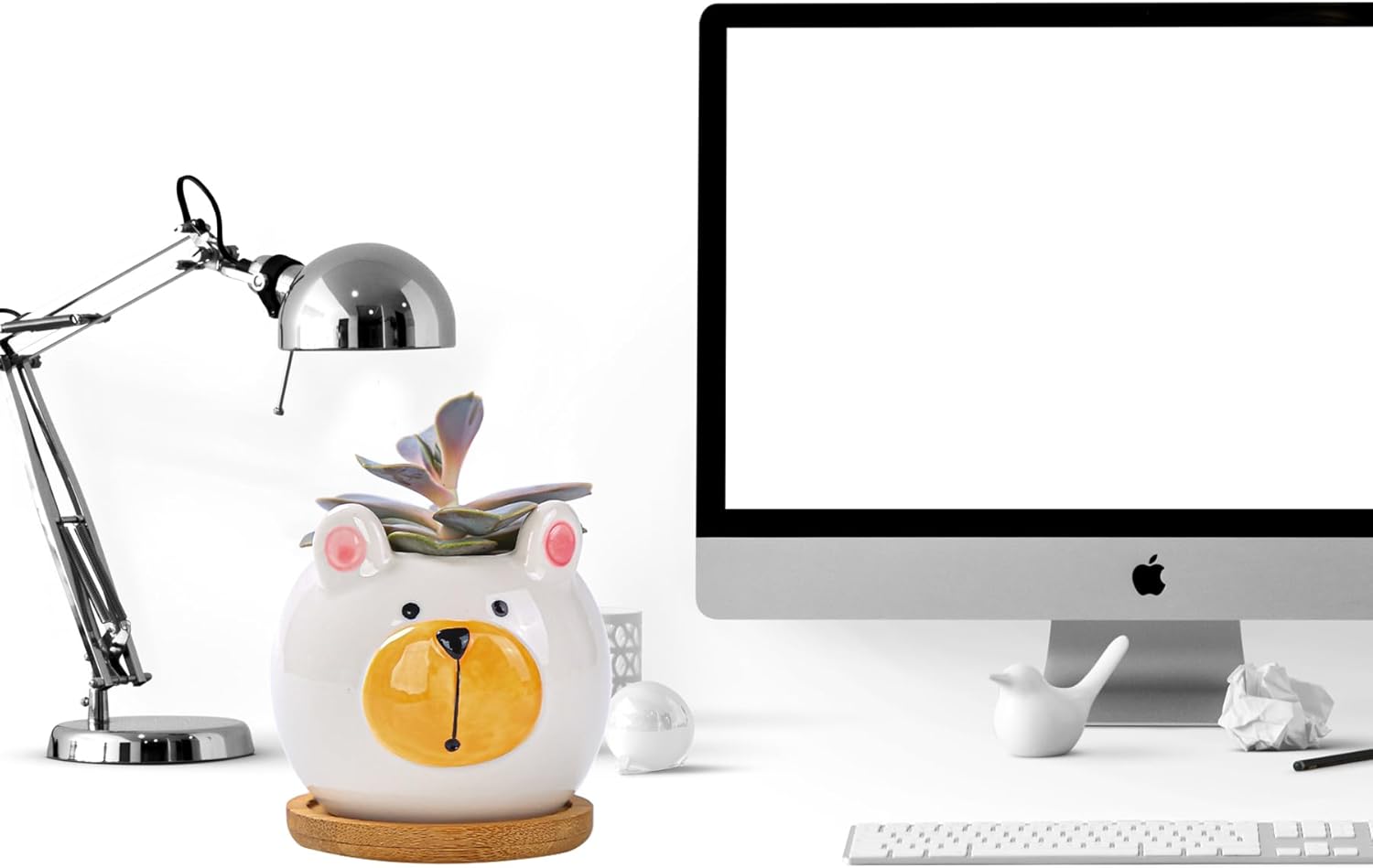 Cute Animal Succulent Planter Pots Ceramics Small Planter with Drainage Tray Cartoon Shaped Figurine Plant Pot for Mini Plants Flower Cactus, Smooth Shiny Ceramic - No Plants (Bear) - Image 2