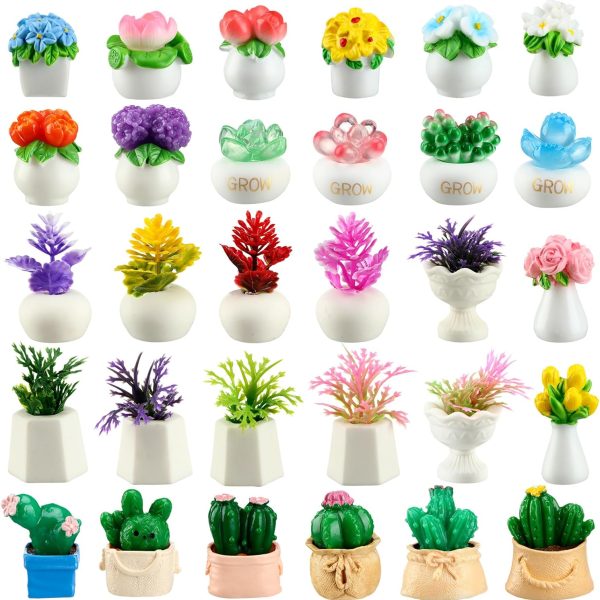 30 Pcs Miniature Dollhouse Plants Accessories Mini Artificial Potted Flower Tiny Resin Greenery Cactus Figurines for Doll House Gift DIY Garden Bonsai Micro Landscape Decoration(Succulents)