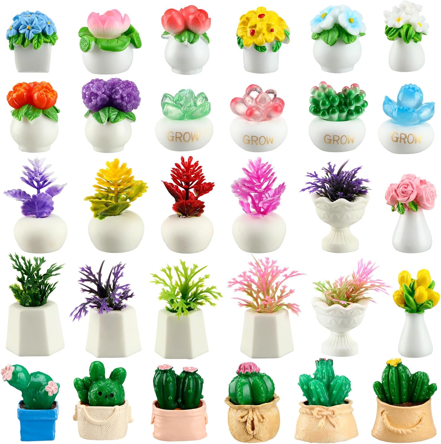 30 Pcs Miniature Dollhouse Plants Accessories Mini Artificial Potted Flower Tiny Resin Greenery Cactus Figurines for Doll House Gift DIY Garden Bonsai Micro Landscape Decoration(Succulents)