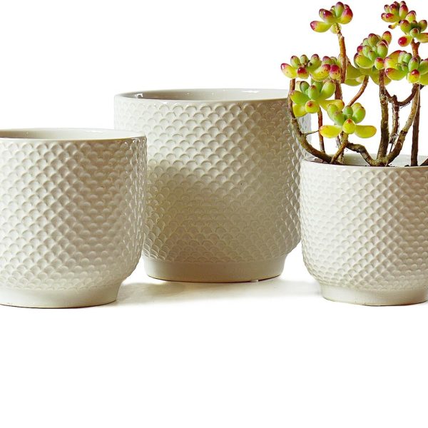 4 + 5 + 6 Inch Ceramic Pots for Indoor Plants, Succulents Plant Pots, Orchid Flower Pots with Drainage Hole, Modern Stoneware Clay Planters, Set of 3(White, 4+5+6 Inch)