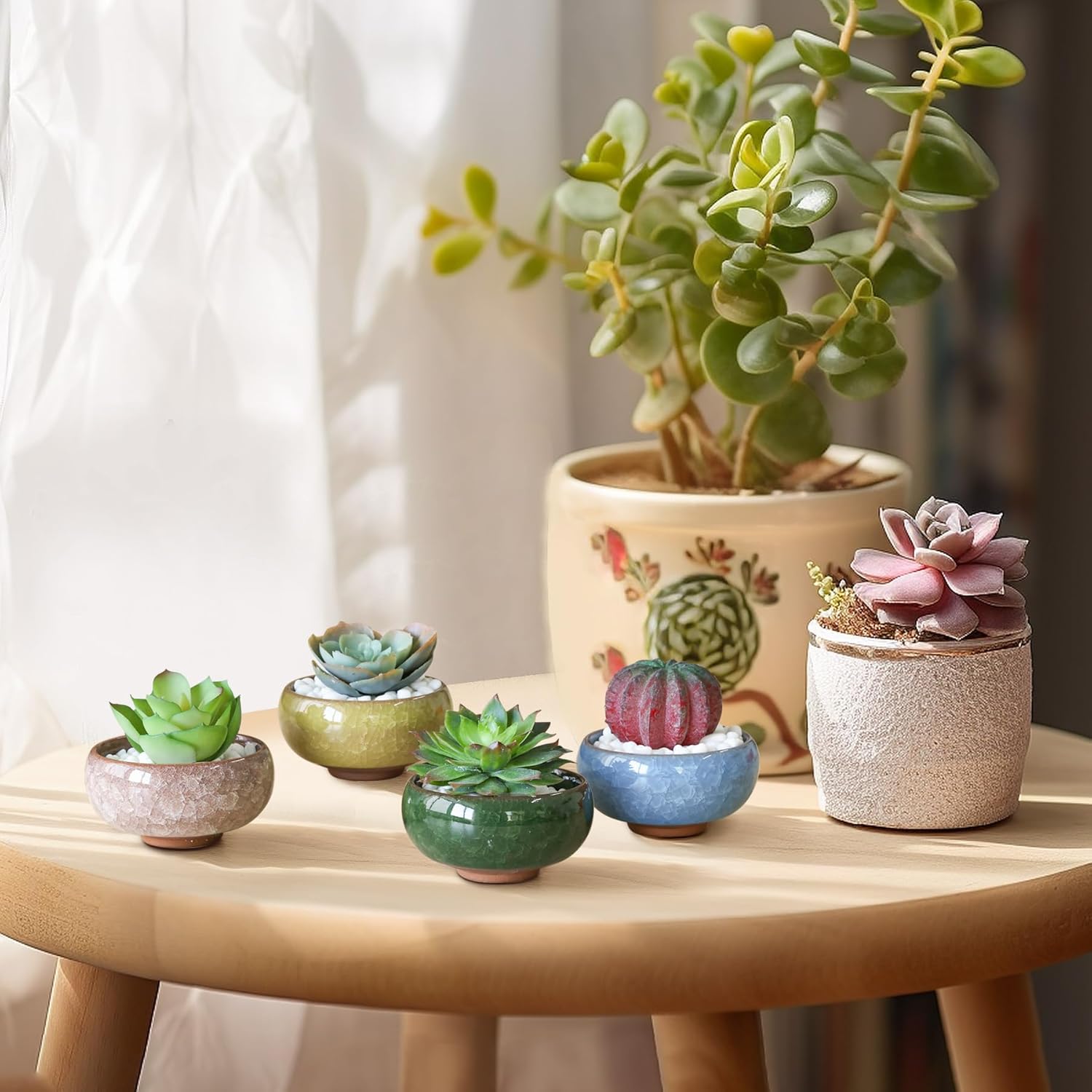 2.5 Inch Small Ceramic Succulent Planter Pot with Drainage Hole Set of 12, Ice Crack Glaze Plant Container for Cactus, Plant Lover Gifts for Women Mom Aunt Home Office Decor - Image 2