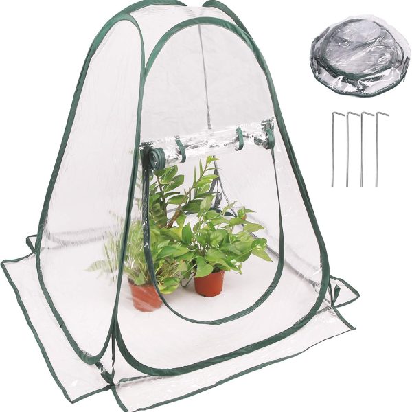 Pop up Greenhouse Cover, Transparent PVC Mini Small Grow Plant House Tent, Gardening Flowerpot Warm Room Backyard Flower Shelter for Indoor Outdoor (27"x27"x31")