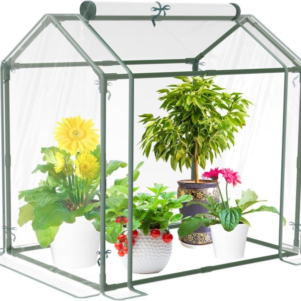 Mini Greenhouse for Indoor Outdoor Plants, Durable Green House with Roll-up Zipper Door,Grow Plant House Tent with Transparent PVC Cover 33.5”x23.2”x32.5”