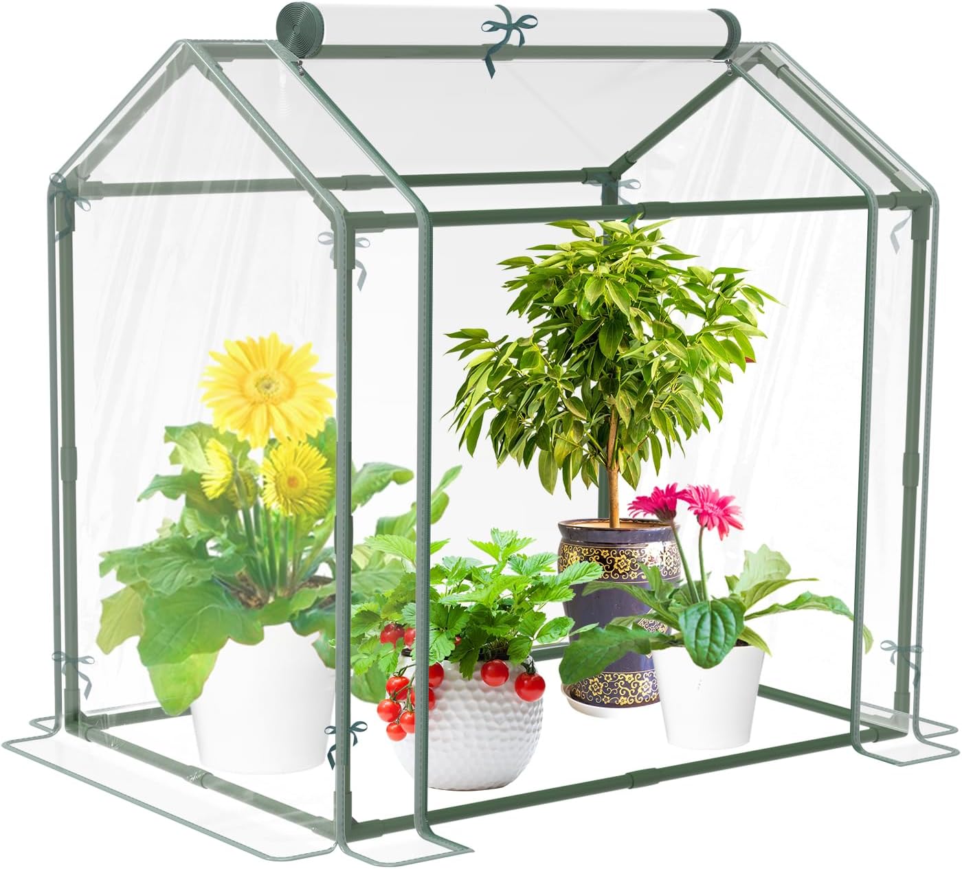 Mini Greenhouse for Indoor Outdoor Plants, Durable Green House with Roll-up Zipper Door,Grow Plant House Tent with Transparent PVC Cover 33.5”x23.2”x32.5”