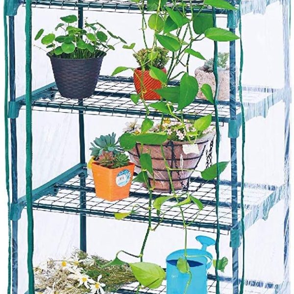 5 Tier Mini Greenhouse - 75'' H x 27'' L x 19'' W - Sturdy Portable Gardening Shelves with PVC Cover - Small Porch Green House for Growing Plants Flowers Indoor & Outdoor