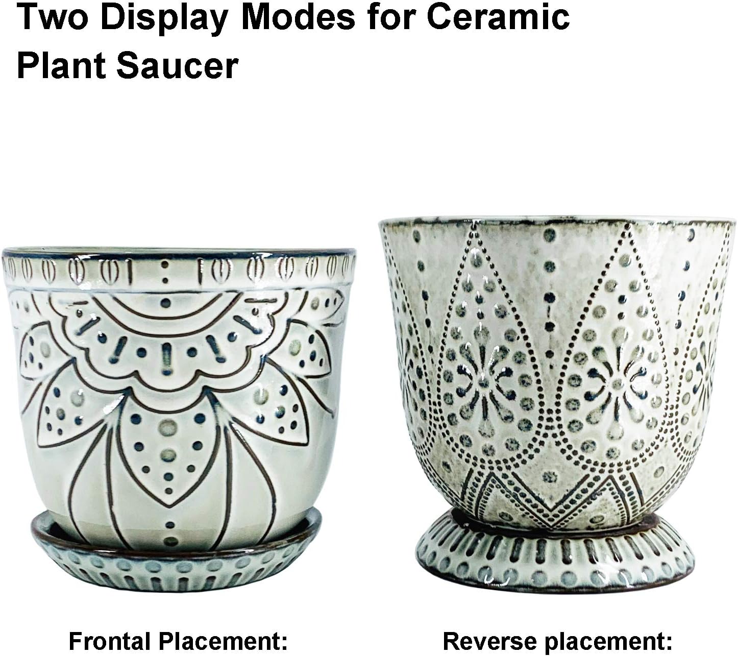6 Inch Beaded Ceramic Planter Set of 2 with Drainage Hole and Saucer for Plants, Indoor-Outdoor Large Round Succulent Orchid Flower Pot (Smoked Gray, Inner-pots not Larger Than 5 Inch) - Image 2