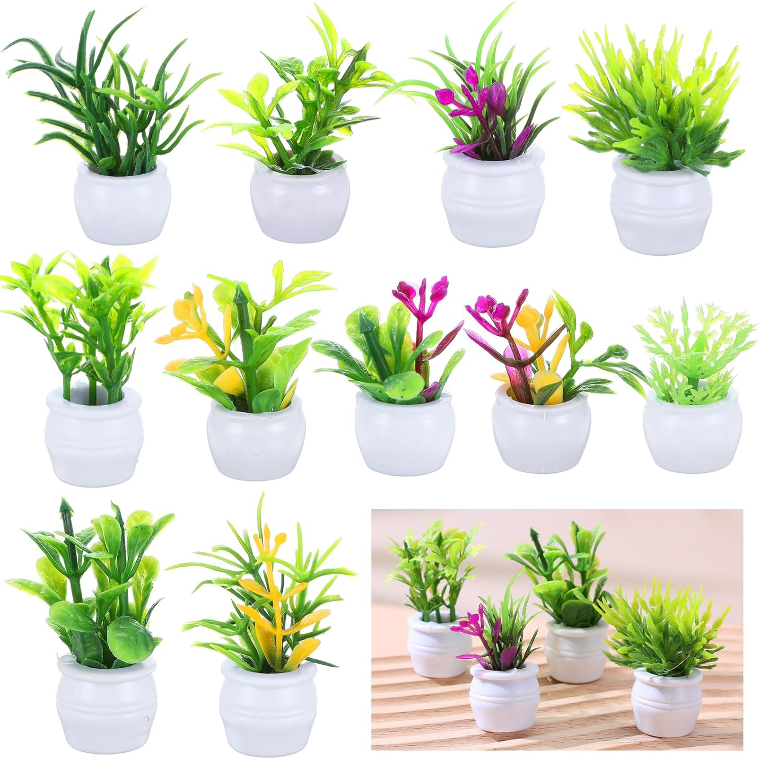 11Pcs Dollhouse Plants, Miniature Potted Plant Tiny Artificial Plants Models Fake Greenery Ornament for Dollhouse Decor Birthday Present