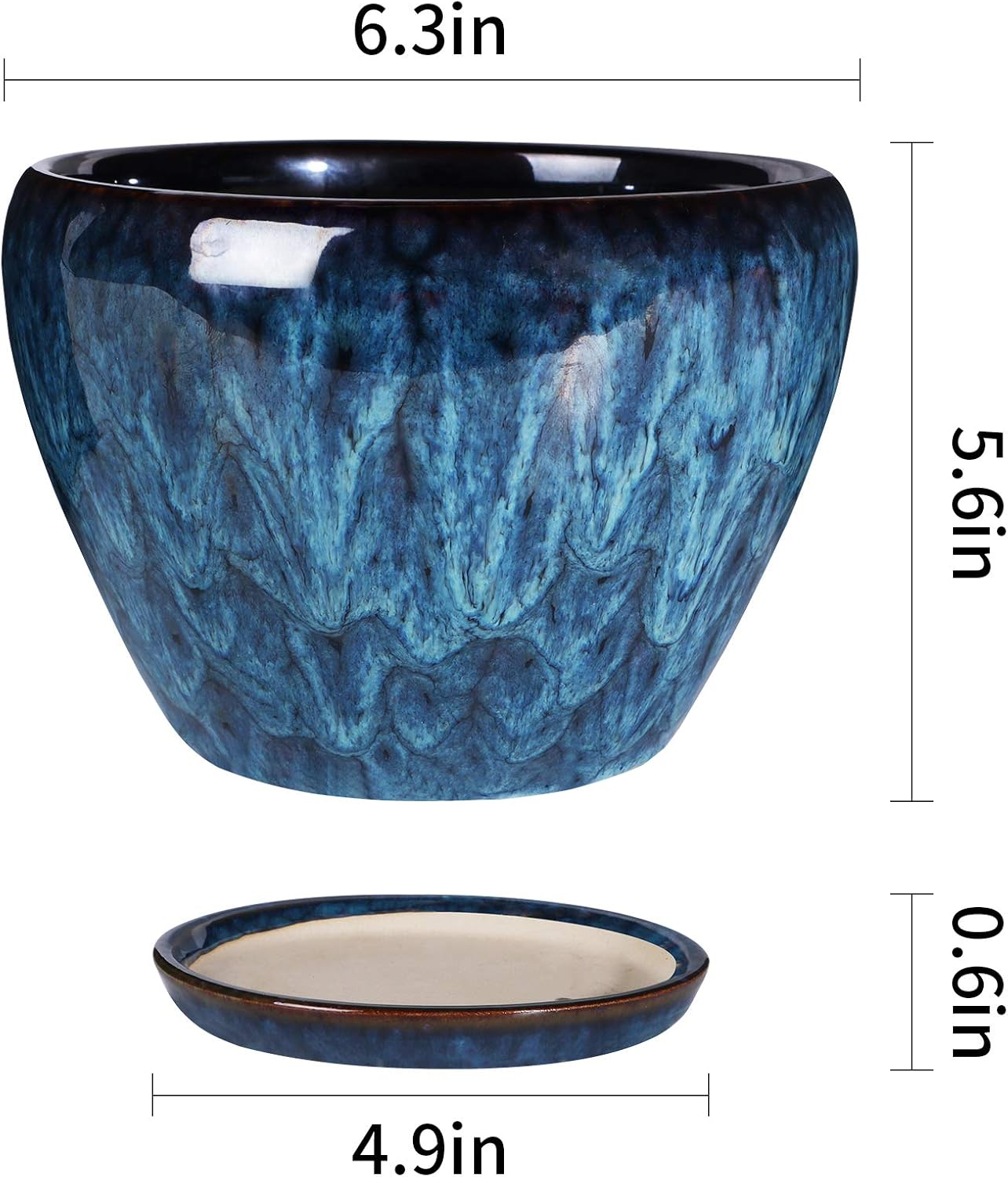 Ceramic Modern Glaze Succulent Planter Pot with Drainage Hole and Saucer 6 Inch Round Flower Plant Pot for Indoor Outdoor Herb Snake Plants - Image 2