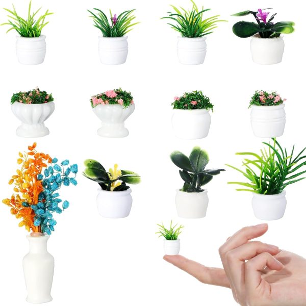 12Pcs Miniature Dollhouse Plants, Mini Potted Plant, Artificial Plastic Plants, Miniature Dollhouse Accessories, Mini Resin Plants, Doll House Accessories