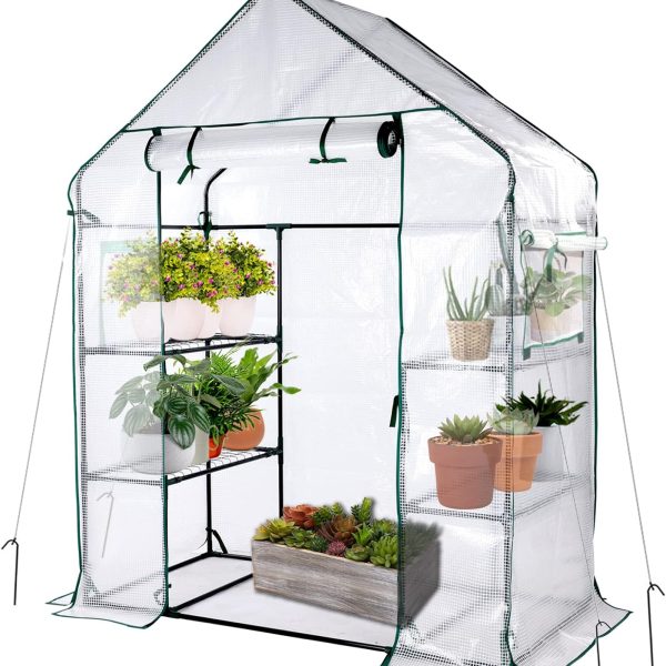 Mini Greenhouse,Greenhouses for Outdoors,Portable Walk in Green House for Garden Plants That Need Frost Protection and Away from Pests, Animals(56"x30"x76")-White