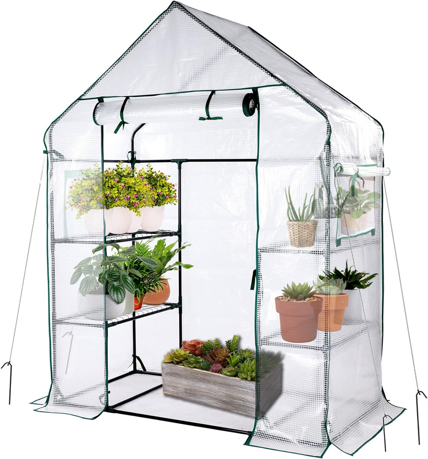 Mini Greenhouse,Greenhouses for Outdoors,Portable Walk in Green House for Garden Plants That Need Frost Protection and Away from Pests, Animals(56"x30"x76")-White