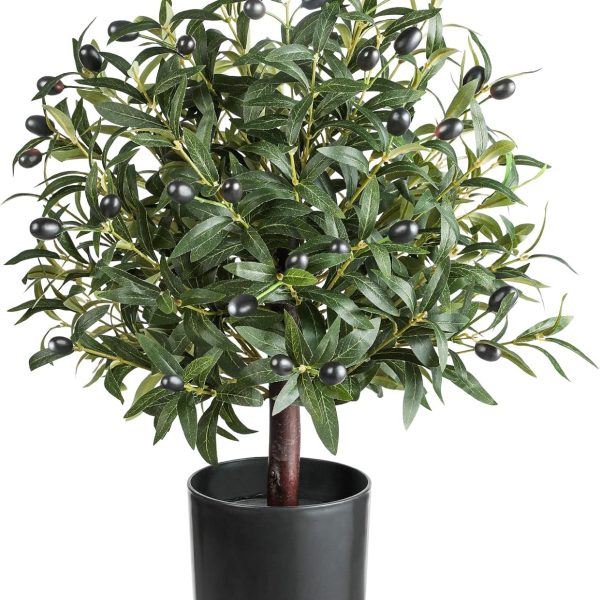 25.5” Tall Artificial Topiary Ball Olive Tree with Leaves and Fruits, Olive Boxwood Topiary Ball Potted Bushes UV Resistant Potted Plants for Garden Indoor Outdoor Home Decor