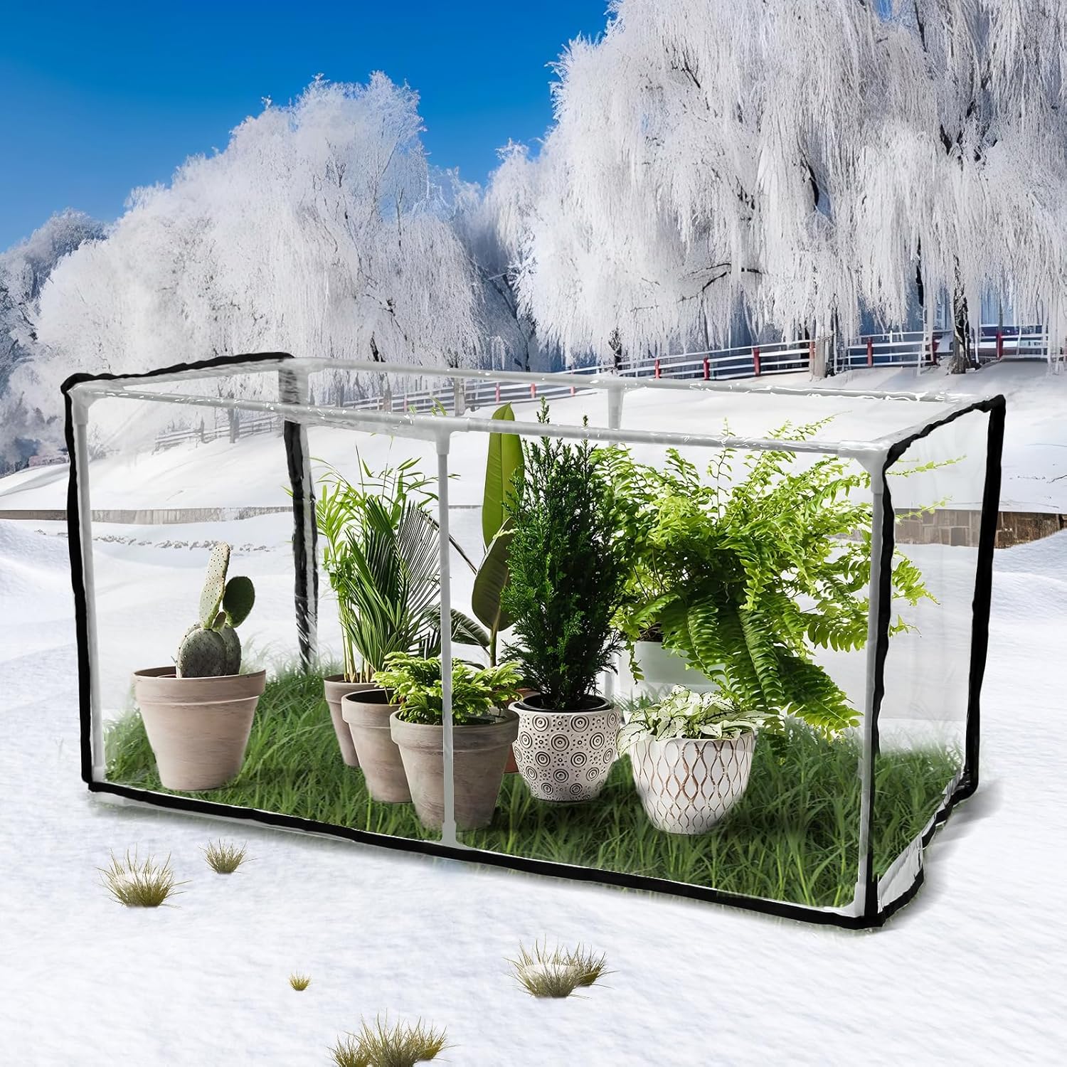 Mini Indoor & Outdoor Greenhouse,Waterproof Insulation Removable ,Durable Waterproof PVC with Zipper Film Cover,31.49*15.74*15.74 Inch Small Greenhouse for Plants