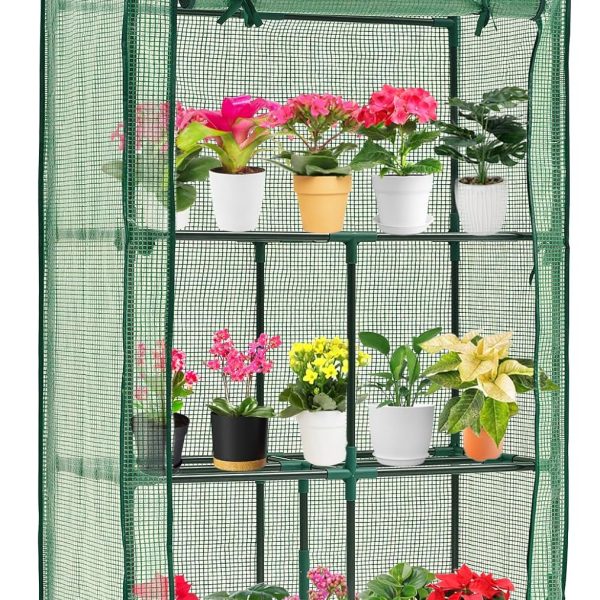 Mini Greenhouse for Indoor Outdoor, Small Plastic Plant Green House Rack Stand Portable Greenhouses with Durable PE Cover for Seedling 60 "x 35"x 16",20 Pcs T-Type Plant Tags Include(PLGH4053G)