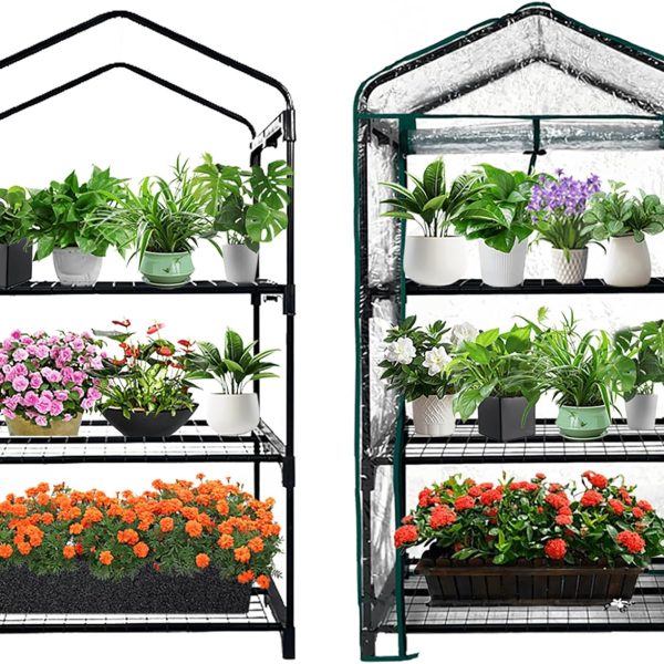 3 Tier Mini Indoor Outdoor Greenhouse,27"x19"x49" GreenHouses with Clear PVC Cover and Roll-Up Zipper Door,Plastic Green House for Indoors Grow Tent&Garden greenhouses for Outdoors