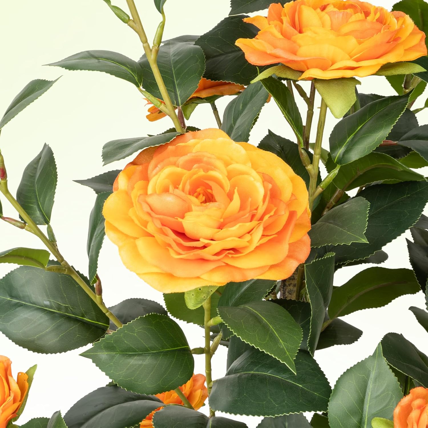 Artificial Camellia Tree, 3FT Faux Camellia Plant in Pot with Orange Flowers for Spring Home Front Door Outdoor Indoor Decoration - Image 2