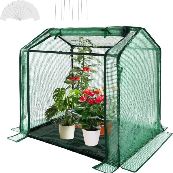 Small Greenhouse for Outdoor Indoor Portable Mini Garden Green House with Waterproof Pad, 4 Ground Stakes, 10 T-Shaped Plant Tags, Durable PE Plant Cover Tent, 33.5x23.2x32.5 Inch