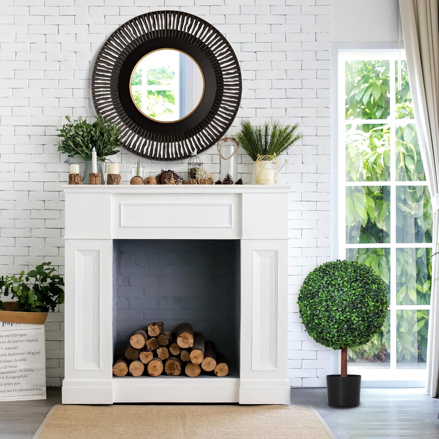 23.5" Artificial Boxwood Topiary Ball Tree, Fake Decorative Plant, Nursery Pot Included for Home, Balcony, Backyard and Garden - Image 2