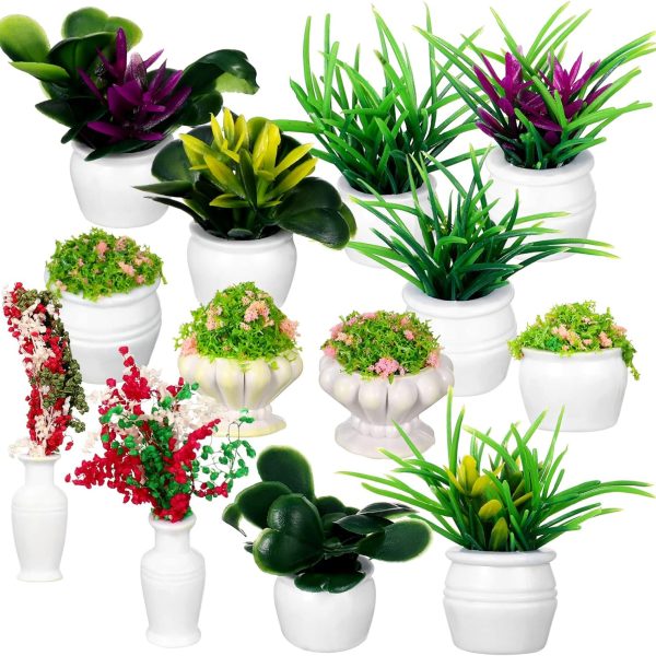 13 Pcs Doll House Miniature Bonsai Plants Mini Potted Plants Models Tiny Fake Greenery Ornaments