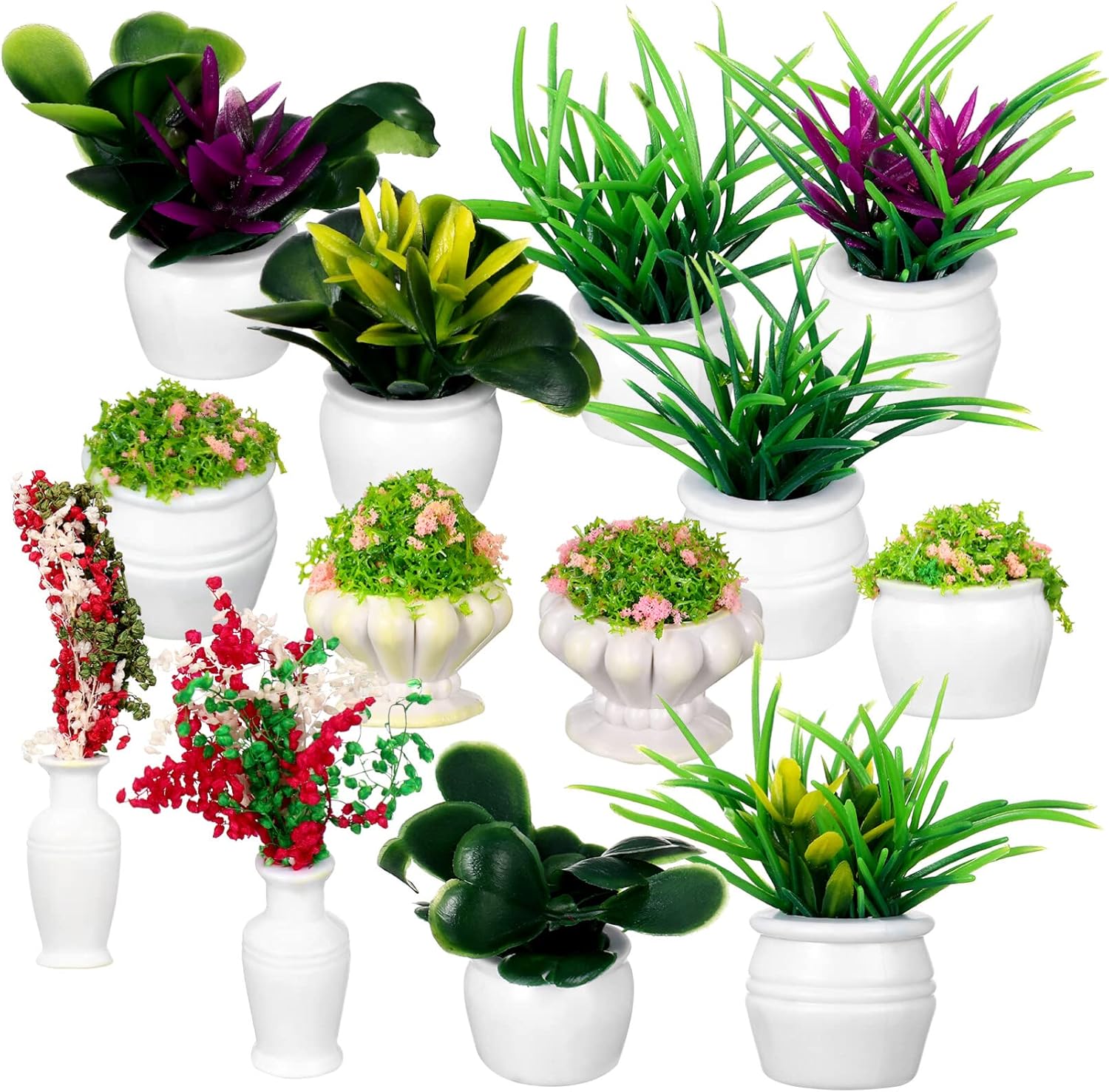 13 Pcs Doll House Miniature Bonsai Plants Mini Potted Plants Models Tiny Fake Greenery Ornaments