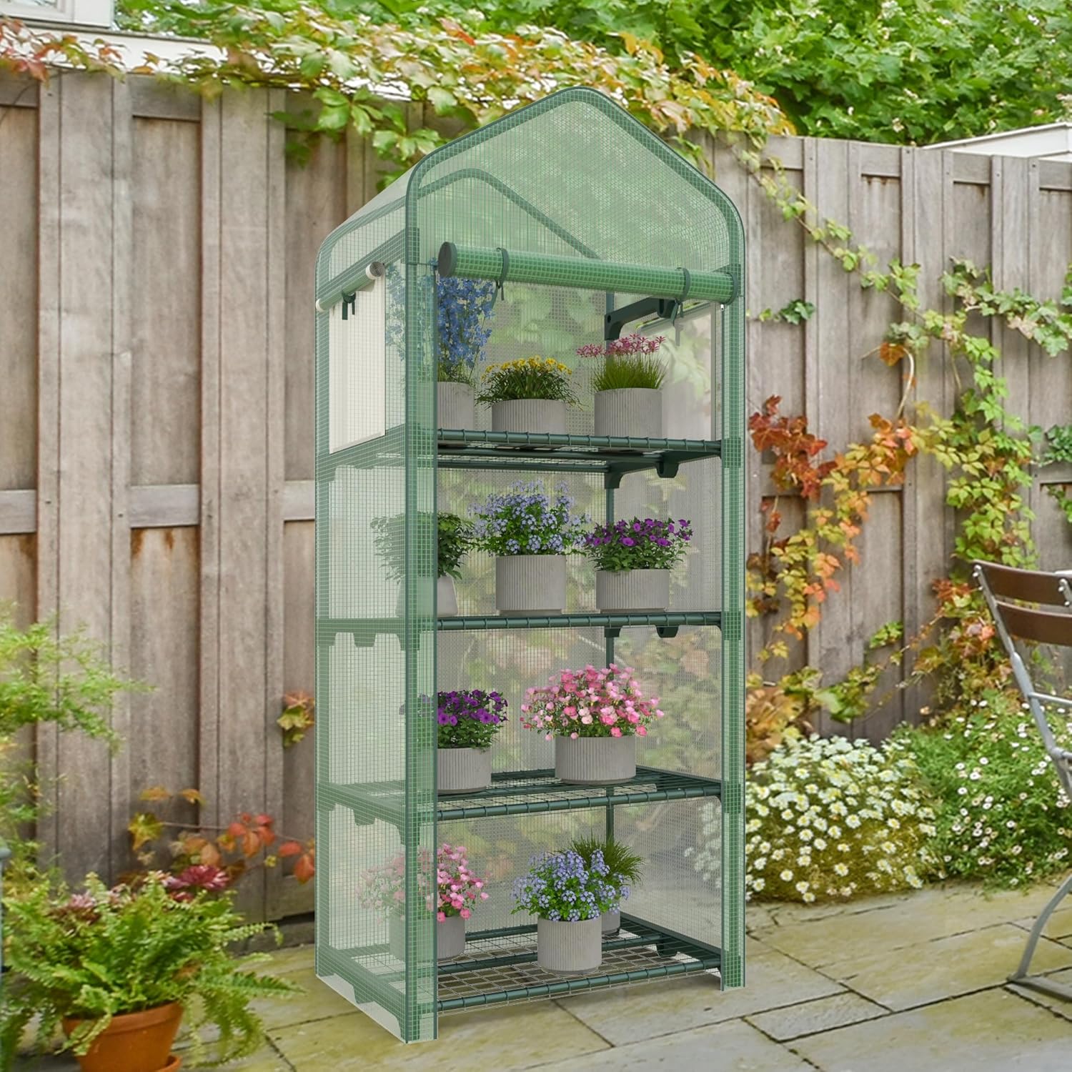 Mini Greenhouse 4-Tier Small Greenhouses for Outdoor Indoor 27"x19"x63" Portable Greenhouse w/ Screen Windows & Waterproof PE Cover Green House for Backyard Balcony Seedling Raising