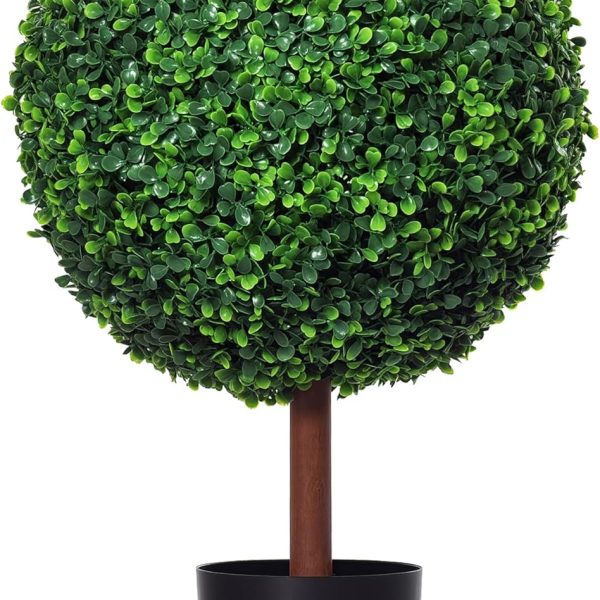 23.5" Artificial Boxwood Topiary Ball Tree, Fake Decorative Plant, Nursery Pot Included for Home, Balcony, Backyard and Garden