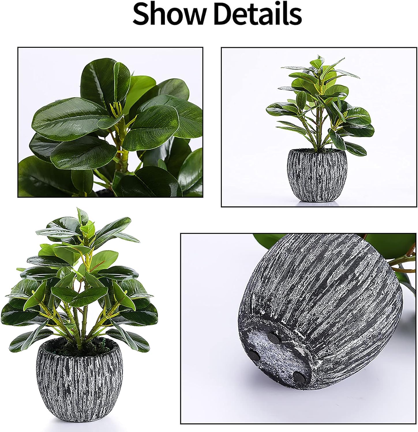 Artificial Potted Plant, Real Touch Artificial Oak Leaves Waterproof Fake Plants Indoor Outdoor, Eco Friendly Modern Concrete Greenery Plant Pots for Office Home Kitchen Shelf Farmhouse Decor - Image 2