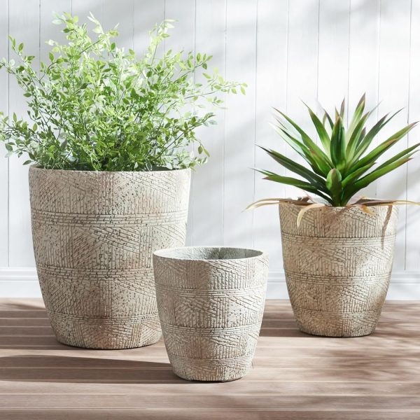 17.7"+13.8"+9.8" Dia Round Concrete Planter Set of 3, Large Indoor Outdoor Planter, Flower Pots with Drainage Holes and Sealing Plug for Garden, Patio, Home, Office Weathered Concrete Gray