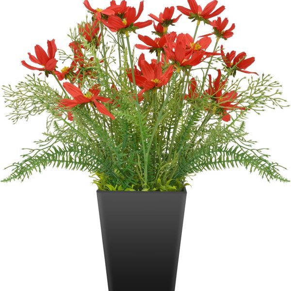 Silk Artificial Flowers Coreopsis Faux Flowers, Potted Floral Decor for Garden, Wedding, Office Table Decor Idea for Her or Him, Decorative Home Accessories(16.7 in, Red)