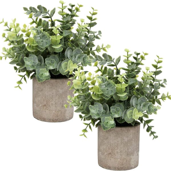 Mini Potted Plants Artificial Eucalyptus Boxwood Rosemary Faux Herbs Small House Plants 8.3"-9" Tall for Indoor Greenery Tabletop Décor Centerpiece (Sprayed Eucalyptus)