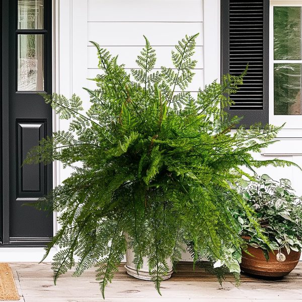 4PCS Lifelike Fake Fern Plants UV Resistant Artificial Boston Ferns for Outdoor Indoor Large Fake Greenery Plants No Wither for Front Porch Garden Window Home Decoration
